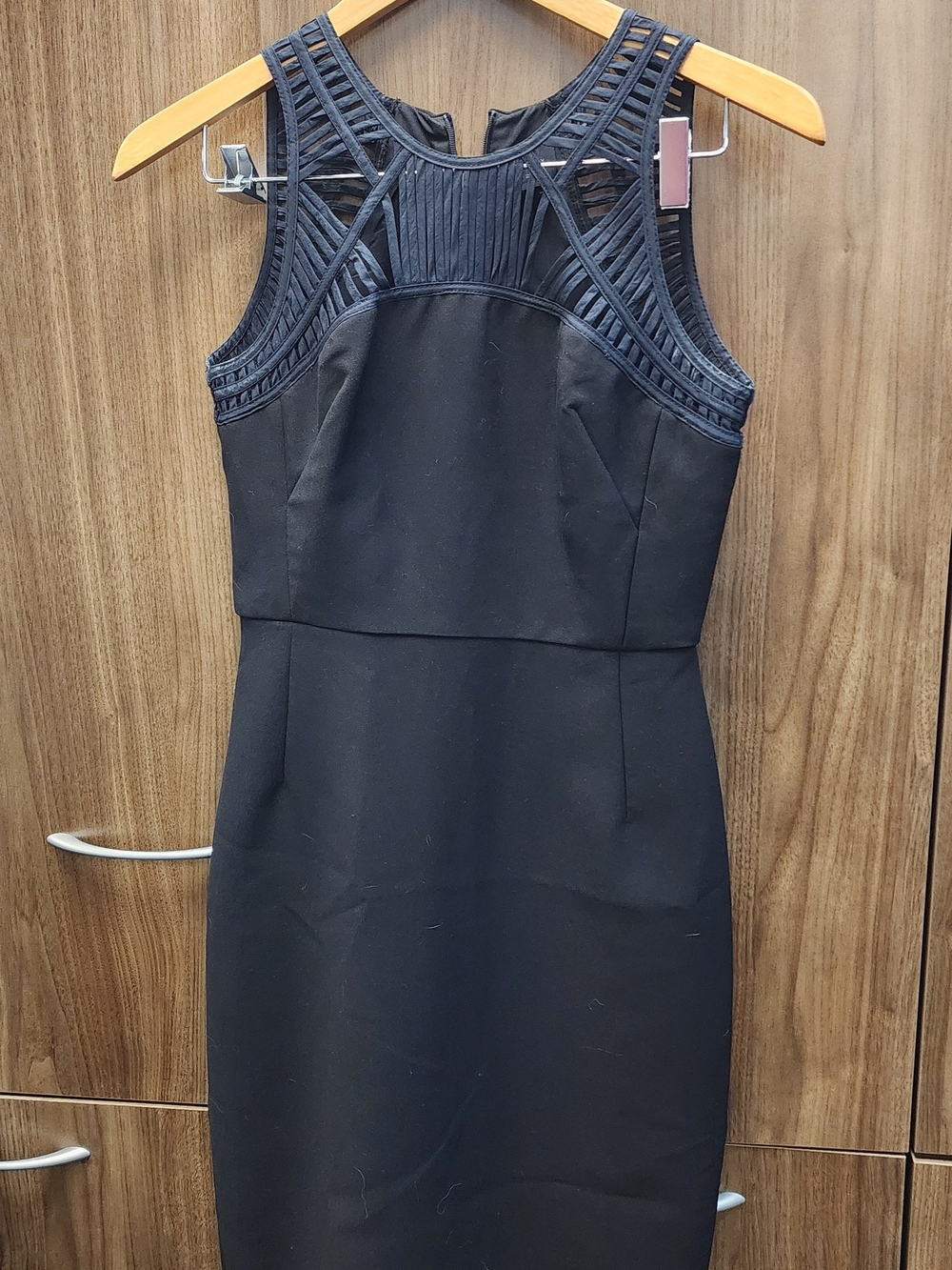 Black Sleeveless Midi Dress with Mesh Yoke
